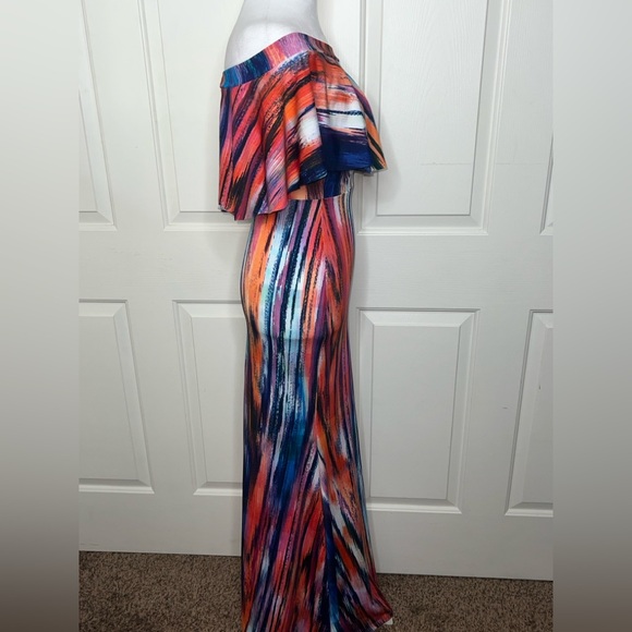NWT Pia Colors Vibrant Off-The-Shoulder Maxi Dress - Picture 5 of 8